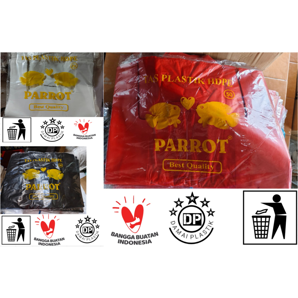 HD Kantong Kresek Tebal Parrot Hitam Merah Putih Ukuran 17 24 28 35 40 Kwalitas Lozo bawang loco