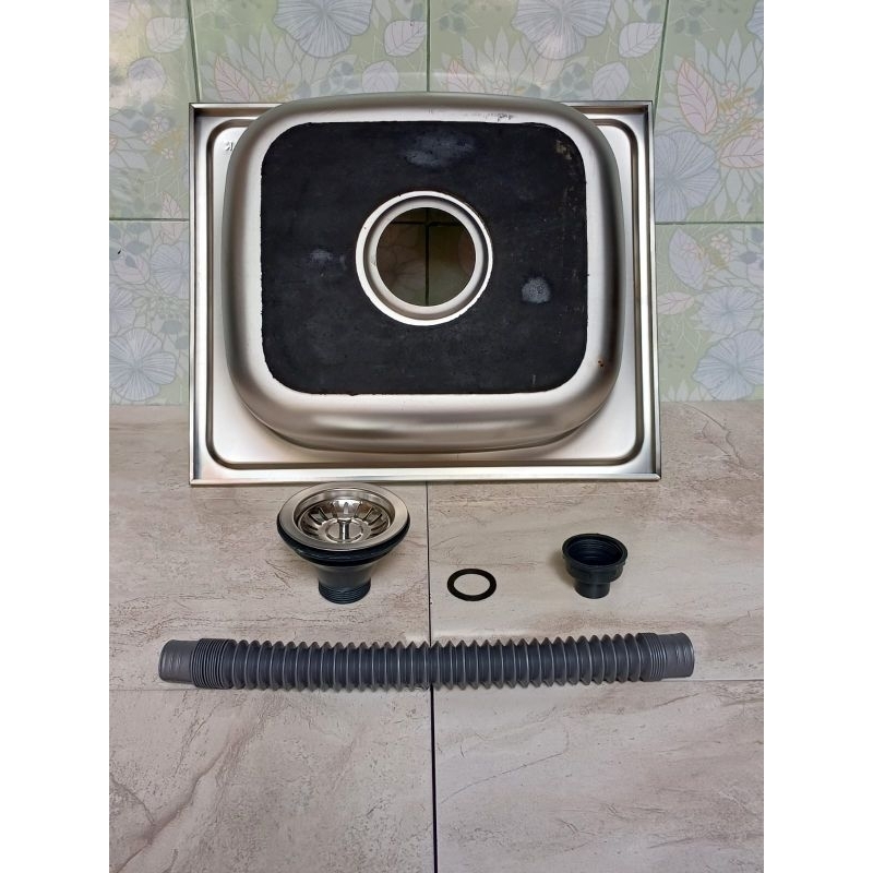 Bak cuci piring merk volk ukuran 50cm X 41cm kedalaman lubang 14cm tanpa meja, full stainless steel 
