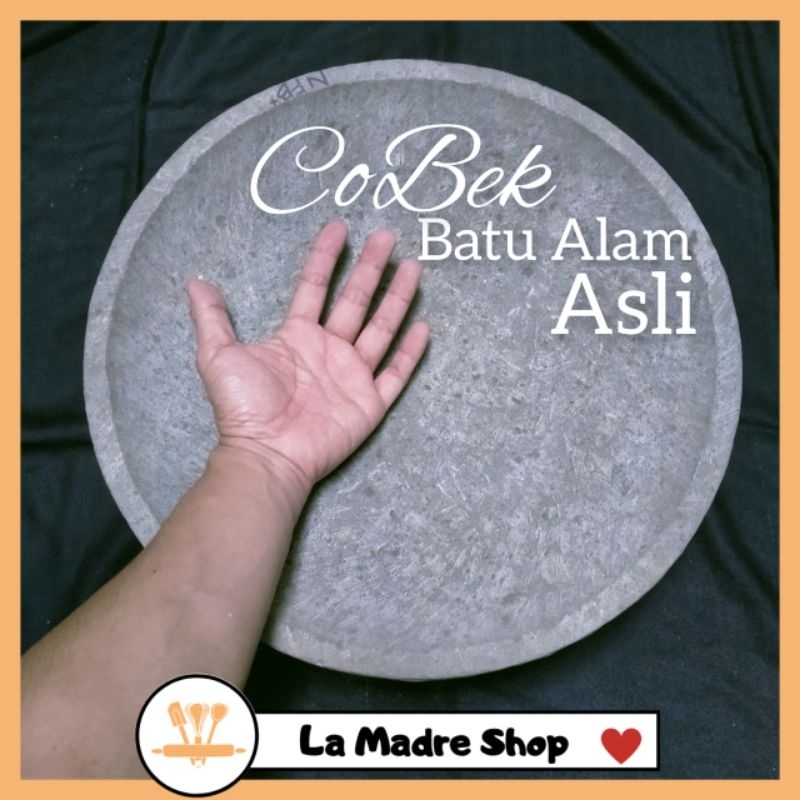 COBEK Batu Alam Asli Uk. Jumbo 35 cm / 40 cm  - Gratis Ulekan Kayu