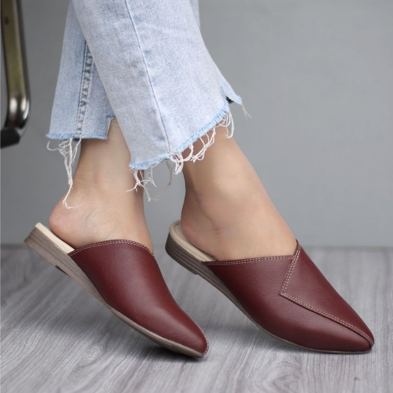 Sepatu Sandal Wanita Sendal Flat Selop slop Teplek Papirut Kulit Asli Garut Tutong Bustong Terbaru