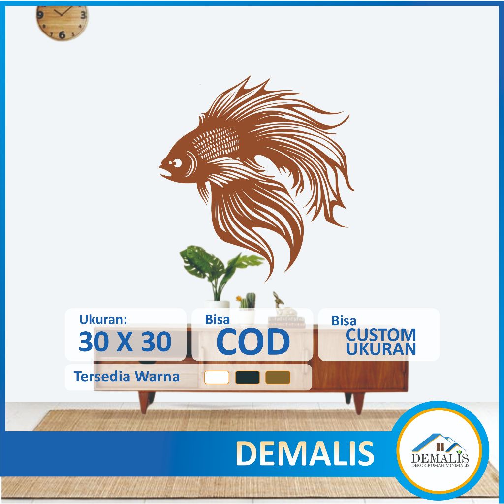 Hiasan Dinding Tempel Aesthetic  Kayu Unik Mewah Motif Ikan Cupang Untuk Dekorasi Pajangan Ruang Tam