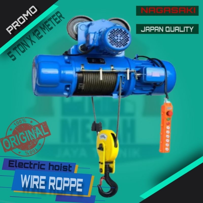 ELECTRIC HOIST WIRE ROPE CRANE 5 TON SELING 12 METER 380V / 3 PHASE NAGASAKI JAPAN