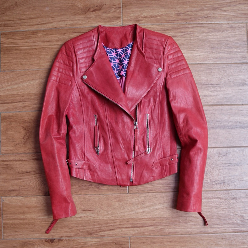 Jaket kulit asli cewek kecil merah ramones Pl bekas preloved second