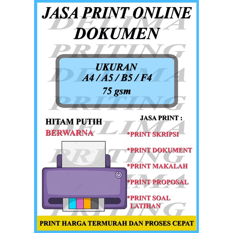 

JASA PRINT BERWARNA/PRINT HITAMPUTIH ,PRINT A4 /PRINTF4/PRINT A5/PRINT B5 ,JASA PRINT TERMURAH DAN BERKUALITAS,A4/A5/B5/F4 75gsm