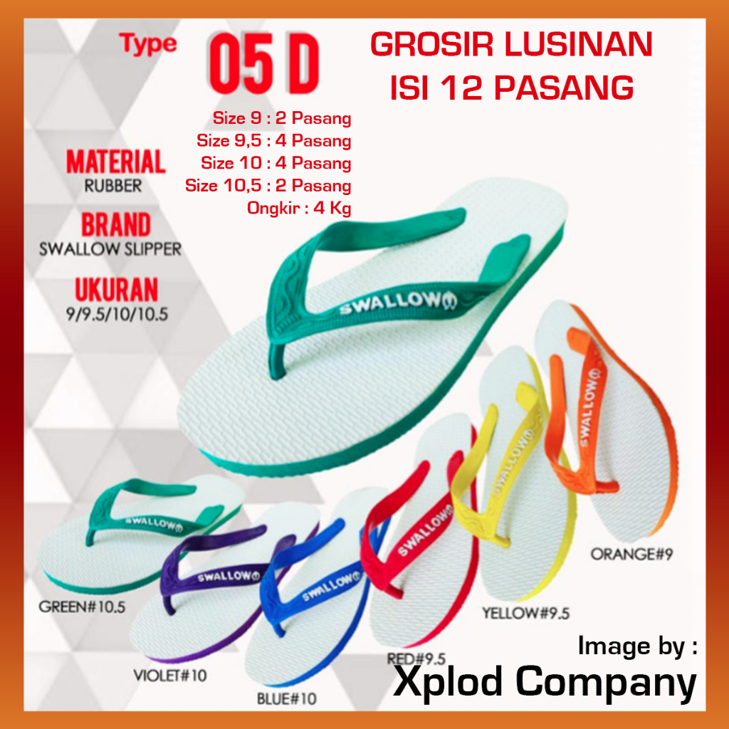 (12 Pasang) Grosir Lusinan Sandal Swallow Putih Klasik Universal Ukuran Seri 9 – 10.5 Swallow Lusin