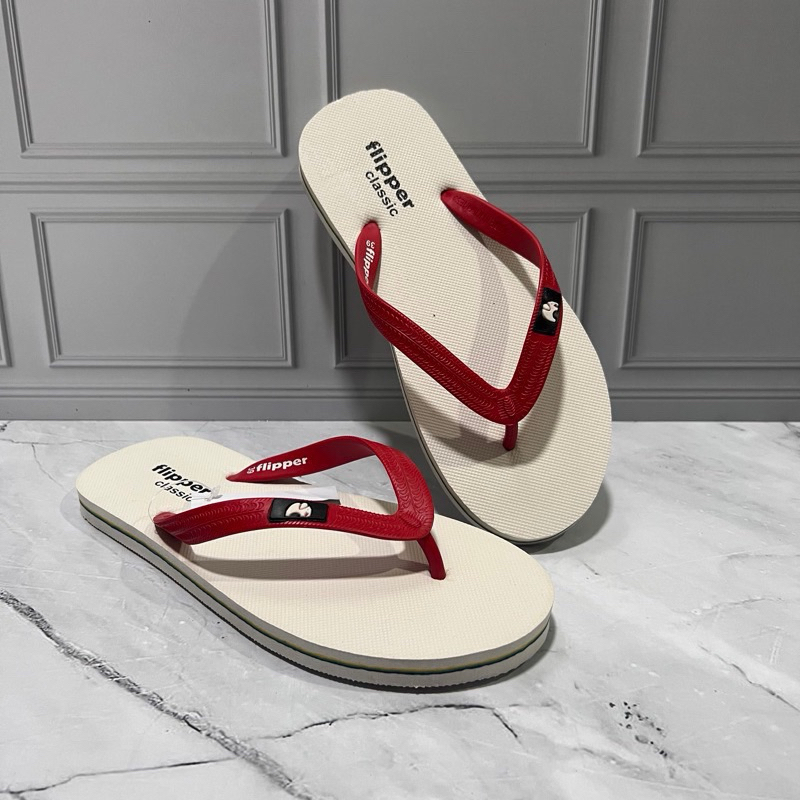 Sandal Pria Jepit Karet Filpper Fipper Flipper Basic Putih Stripe Sendal Pria Wanita
