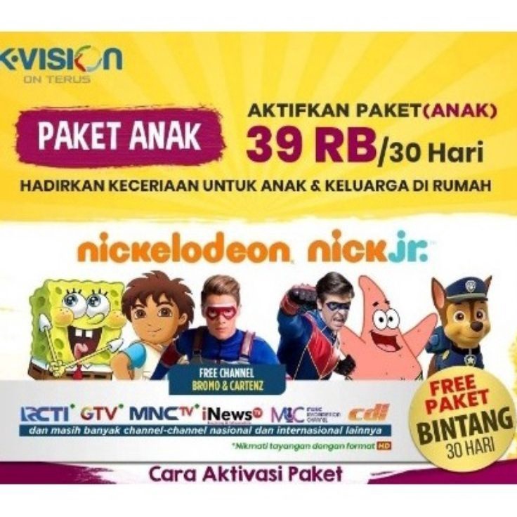 Murah KVISION PAKET ANAK kids 3 hari nick jr nickelodeon GOL GARDINER OPTUS LGSAT BROMO CARTENZ r Te