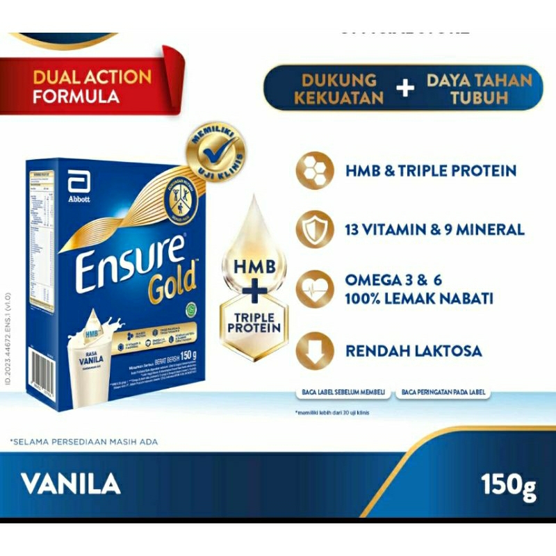 

susu ensure vanila gold 150g kemasan baru exp 5/2026