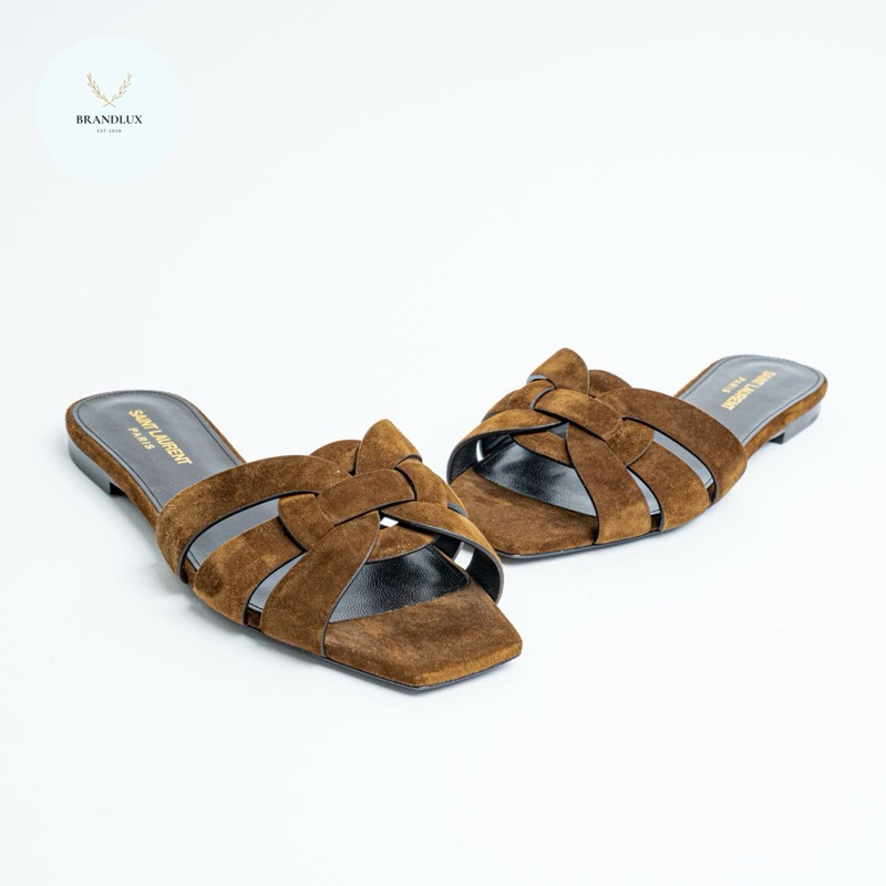 Saint Laurent Tribute Suede Leather Flat Sandal Land