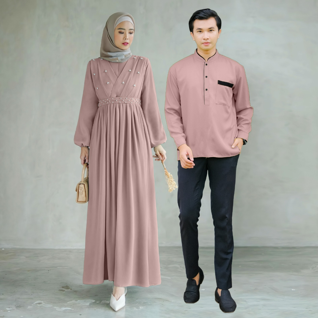 Baju Couple Pasangan Benecia Couple BO Bahan Shakila M L XL Baju Gamis Couple Keluarga Suami Istri F