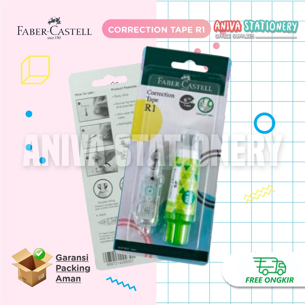 

D3W! FABER-CASTELL CORRECTION TAPE R1 + REFILL TIP EX KERTAS BISA DI REFILL