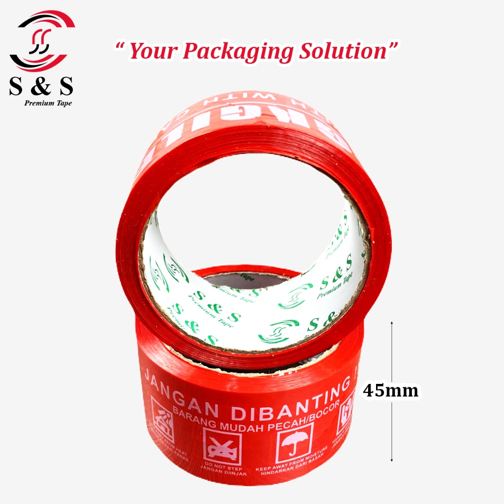 

LAKBAN FRAGILE JANGAN DIBANTING 45MM X 70 YARD S&S PREMIUM TAPE KUALITAS PREMIUM