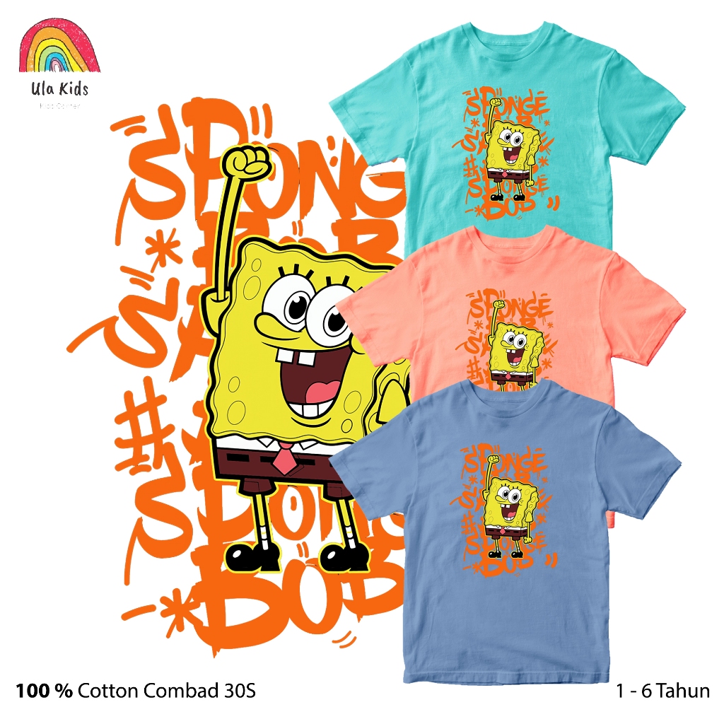 Kaos Anak Lengan Pendek Baju Anak Ula Kids Spongebob Grafitty Usia 1 - 6 Tahun