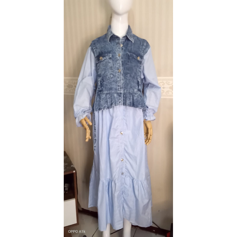 GAMIS KATUN SALUR BIRU PLUS JEANS