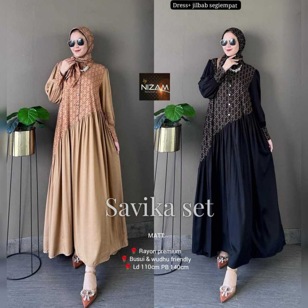 Savika Set | Moela Set | Gamis Set Hijab Bahan Katun Rayon Zarra Premium LD 110