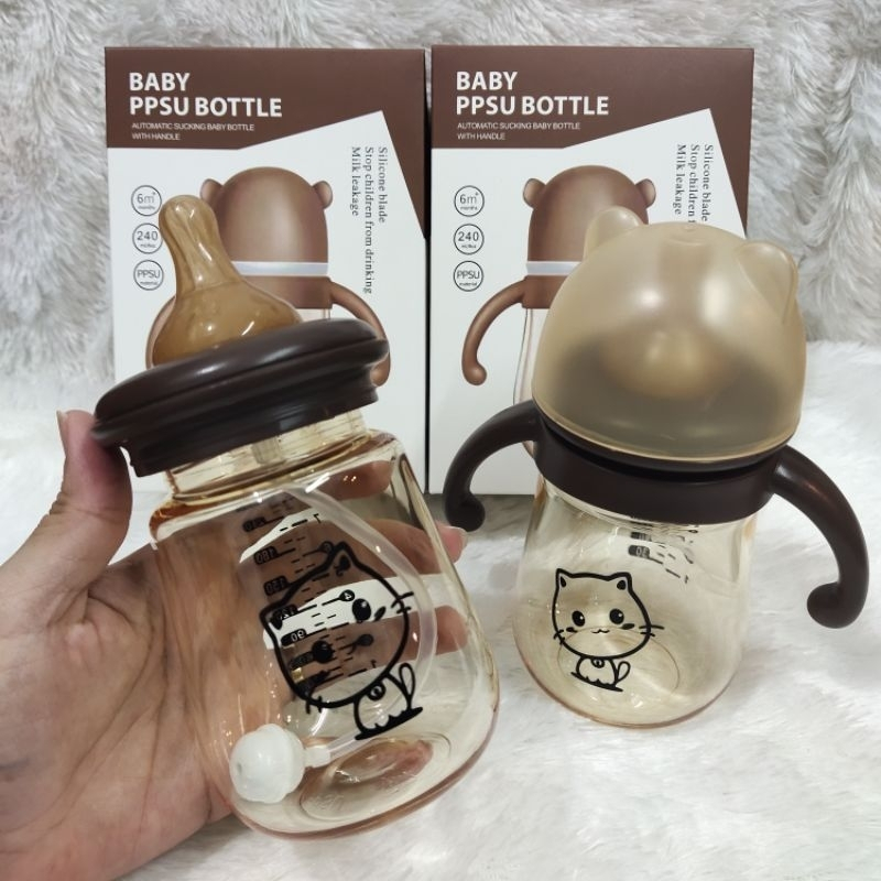 Botol Minum Anak/Botol 2 IN 1 Dot dan sedotan/Karakter rabbit Bear Tutup Clip/import/botol Kartun 30