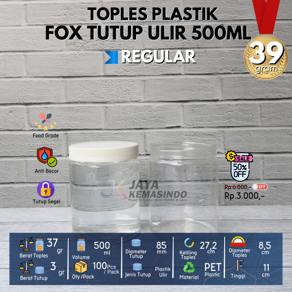 Toples plastik 500ml PET fox tutup ulir warna warni