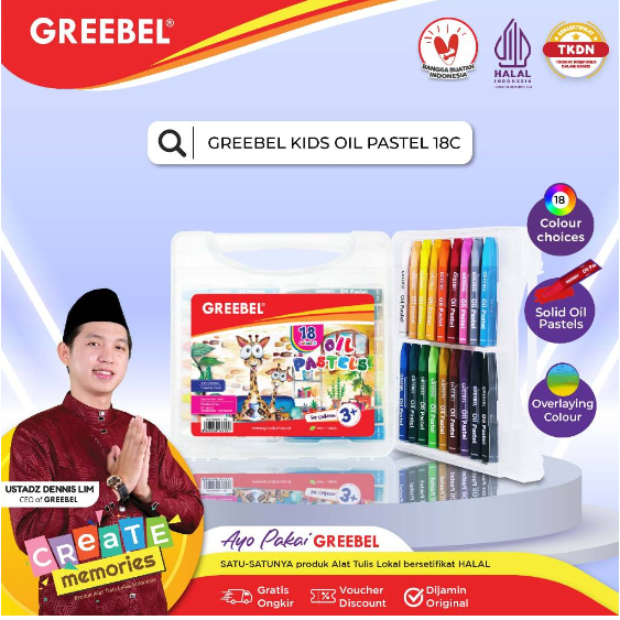 

Crayon : oil pastels greebel 18 warna / HALAL dan KIDS