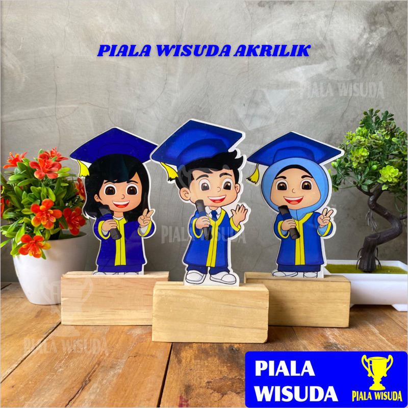 Piala Wisuda hijab ( WARNA BIRU) piala kelulusan piala TK wisuda kartun wisuda plakat wisuda hadiah 