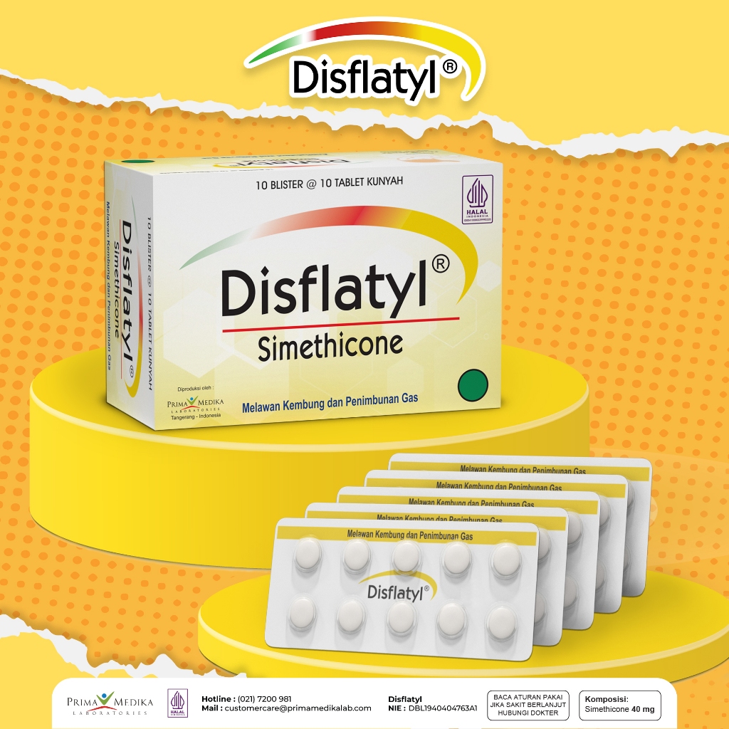 DISFLATYL 40 MG 1 STRIP 10 TABLET /SIMETHICONE/OBAT PERUT KEMBUNG/BEGAH/SENDAWA