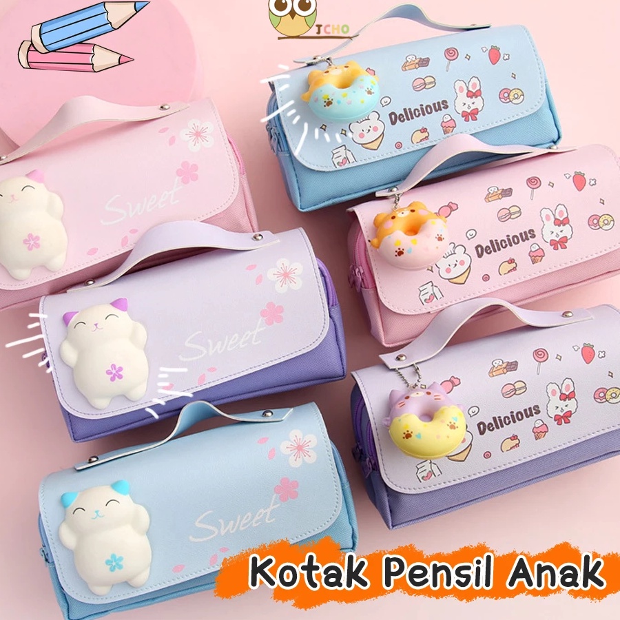 

JCHO Kotak Pensil Dekompresi Perempuan Lucu LembutTempat Pensil Squishy 3D