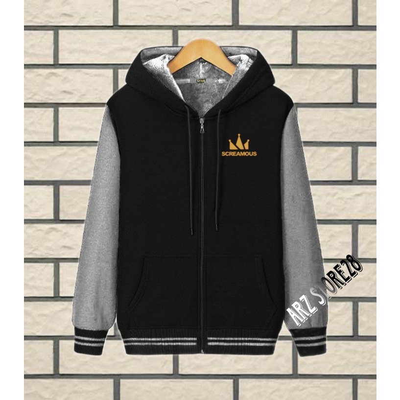 Terlaris  Free Jaket Varsity Kupluk  Text Gold Screamous Sweater Distro Terbaru Hoodie  Termurah Pri