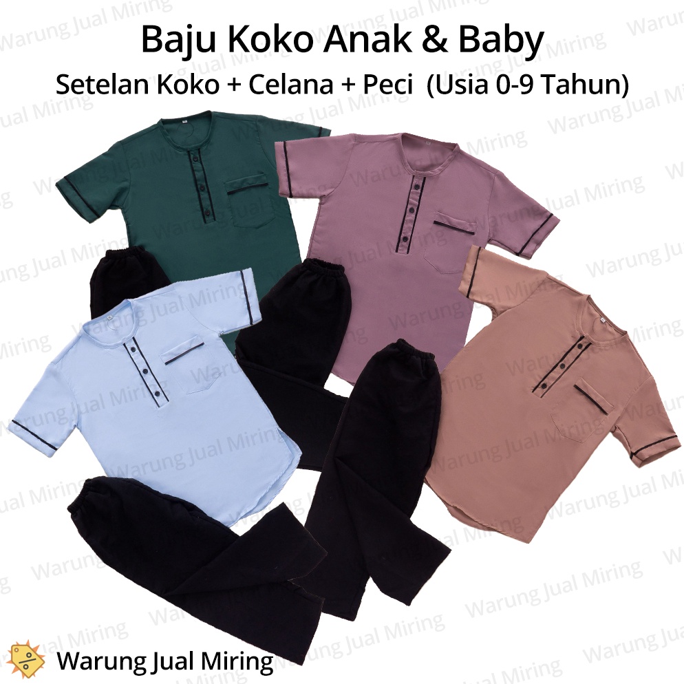 READY STOK  Setelan Koko Anak 9 Tahun Sarkoci Set Baju Celana Panjang Peci Kemeja Laki Cowok Cowo Ne