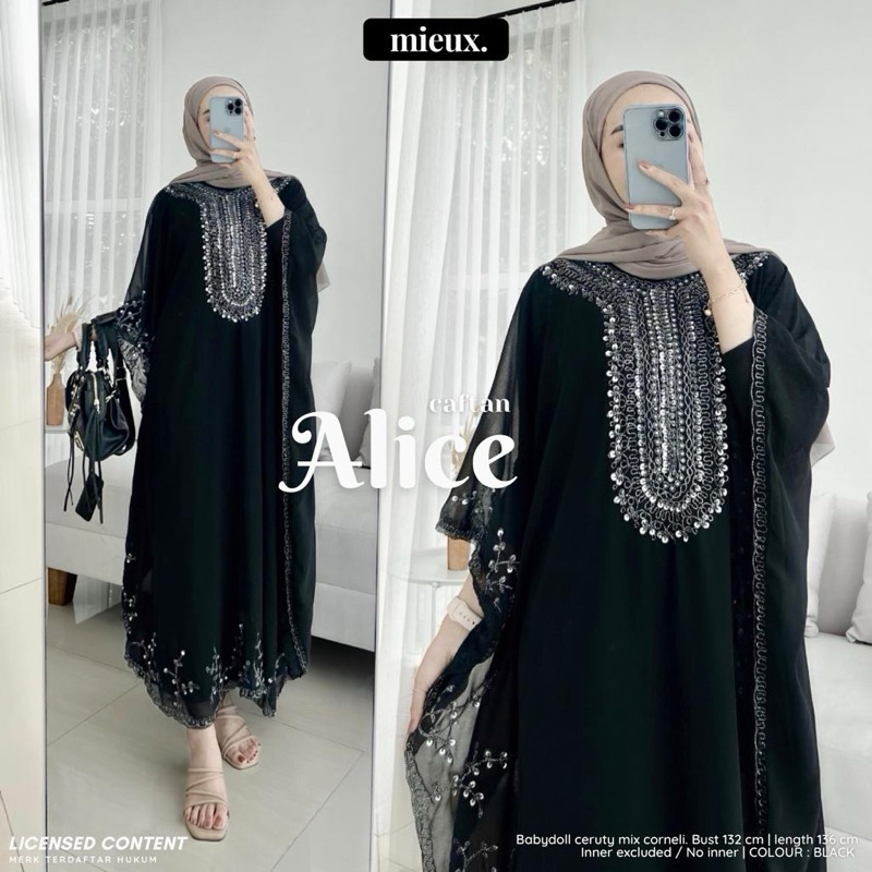 Anneskaftan - JELITA Raline Gemini Alice - Kaftan Ceruty babydoll Dress Lebaran Payet Premium Elegan