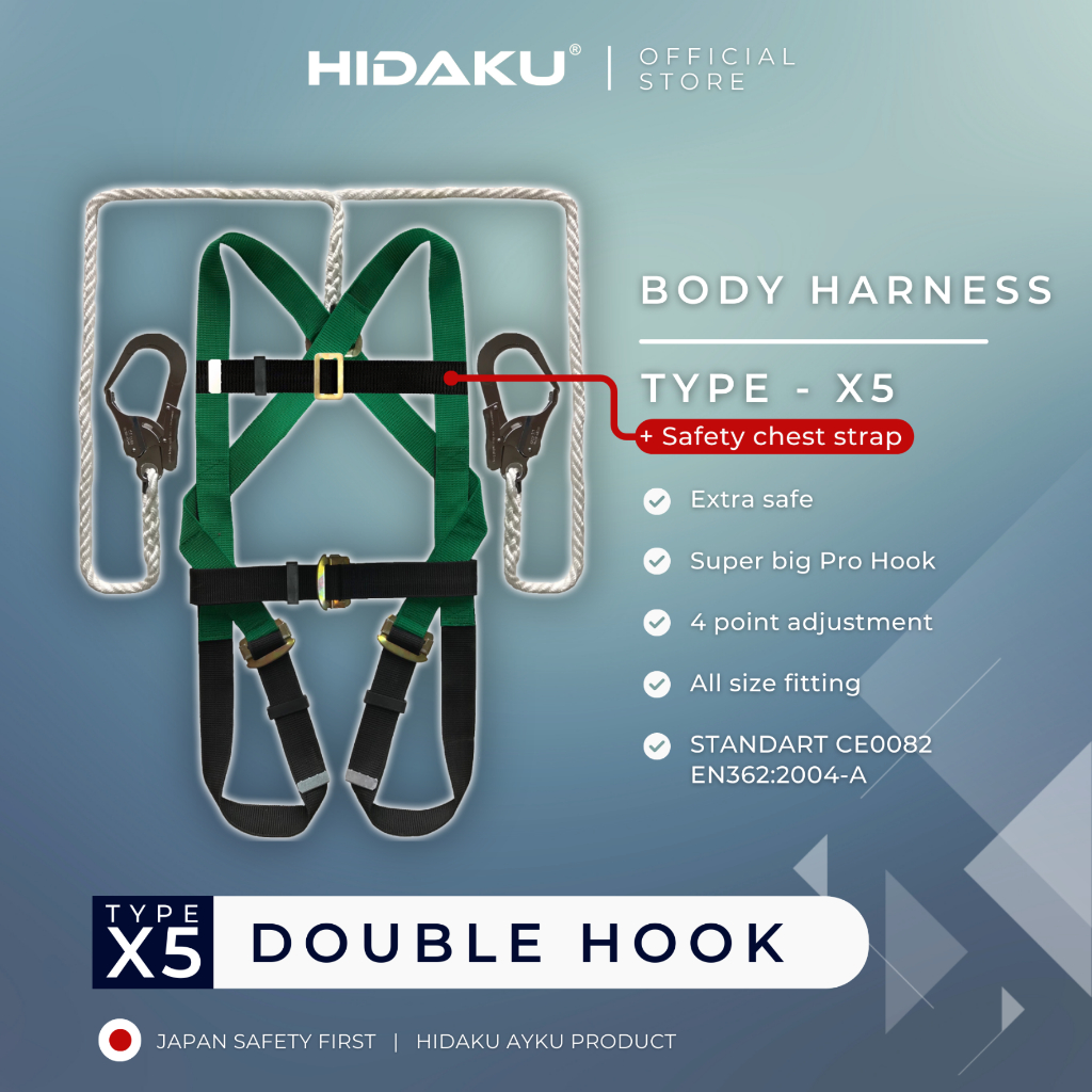 HIDAKU Full Body Harness Safety type X5 DOUBLE HOOK / Safety belt HIDAKU X5