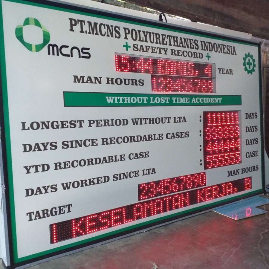 Papan HSE PERFORMANCE Digital - Display Papan Info Kecelakaan Kerja - HSE K3