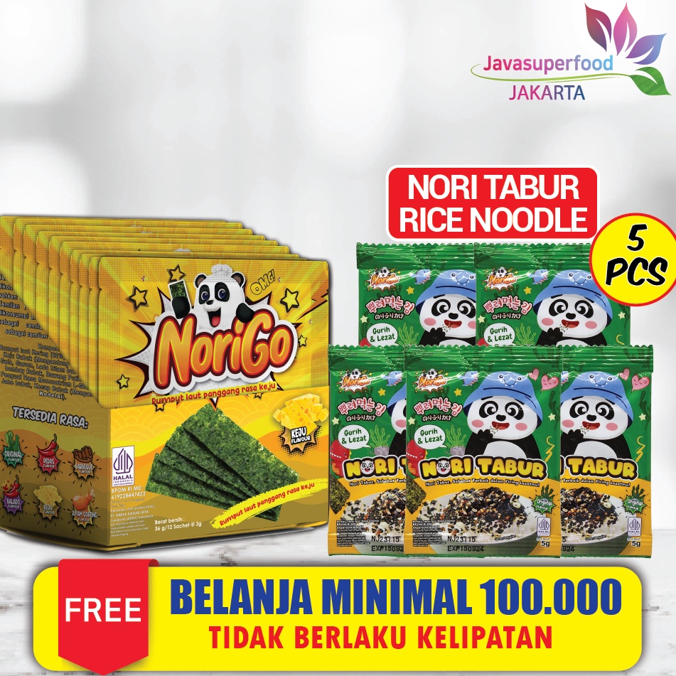 

MURAH LEBAY Norigo 1 BOX ISI 12 PCS Nori Sachet Keju Seaweed Snack 3g Rumput Laut Halal Rasa Keju