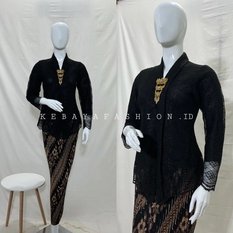 COD  SETELAN KEBAYA FLOY BROKAT LENGAN PANJANG / ROK PLISKET BATIK DEWASA / BAJU KEBAYA WANITA MODER