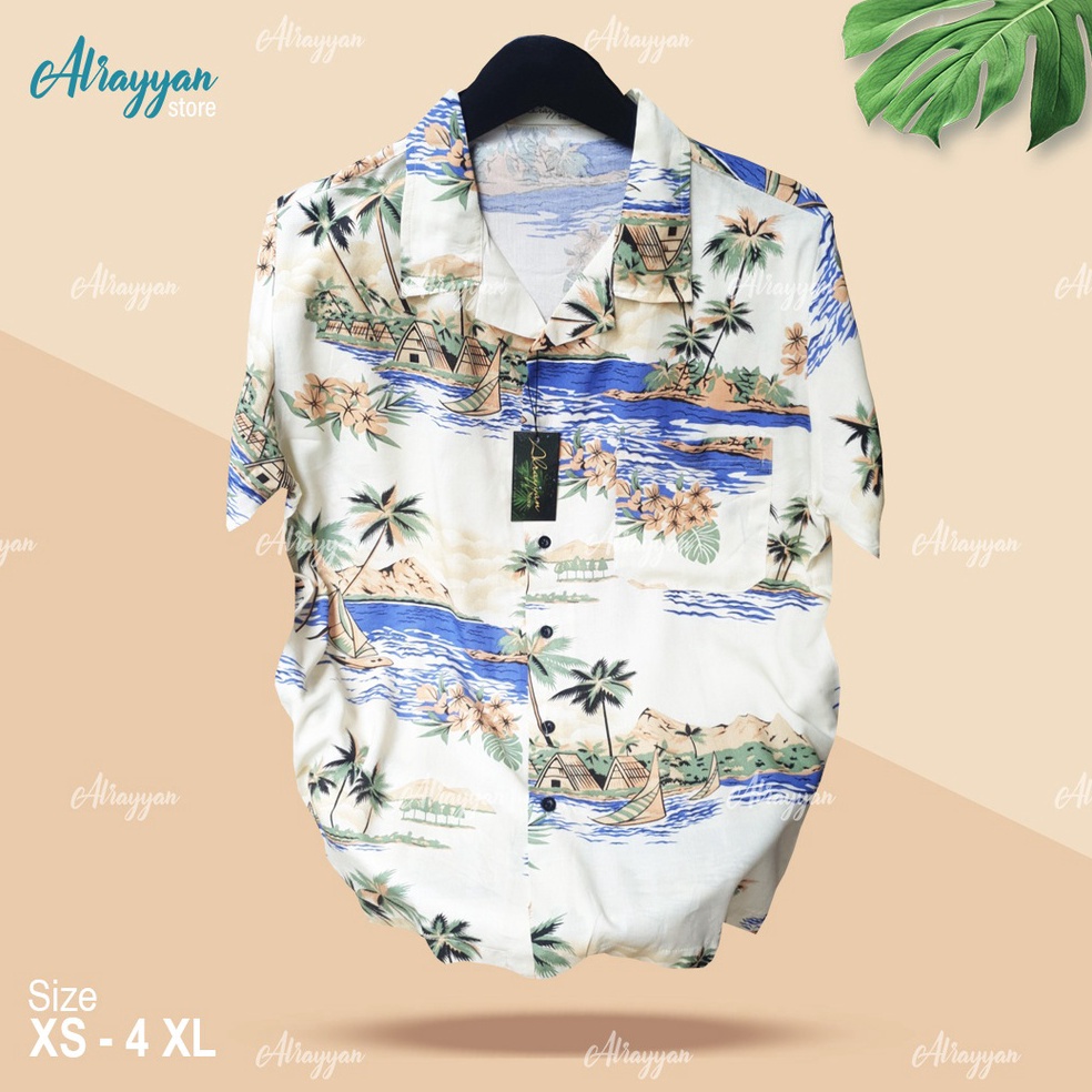 GROSIR MURAH Alrayyan Store  Kemeja Hawai Rayon Motif Pantai Lengan Pendek Men And Women Baju Santai