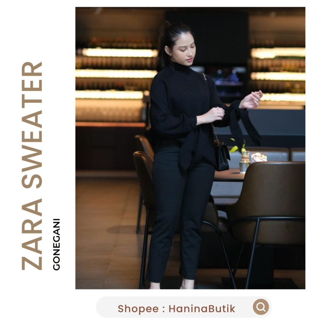 (𝗦𝗜𝗔𝗣 𝗞𝗜𝗥𝗜𝗠) ZARA SWEATER BLACK by GONEGANI | SWEATER TURTLENECK RAJUT WANITA