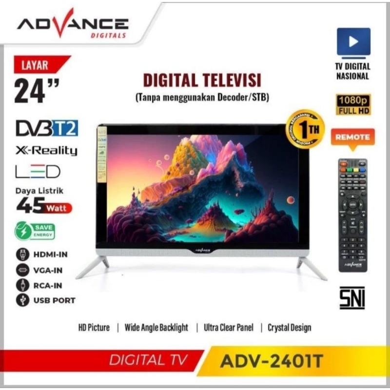 Advance TV LED DIGITAL ADV-2401T 24 Inch HDMI VGA RCA /Advance TV Digital ADV 2401T ORI