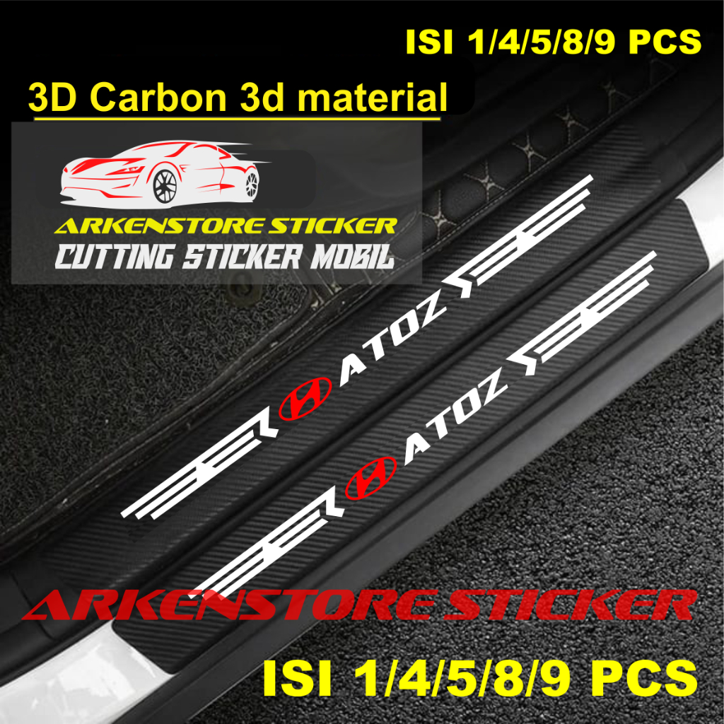 9pcs sticker sill plate carbon 3d mobil hyundai atoz sticker karbon 3d pelindung pijakan bumper baga