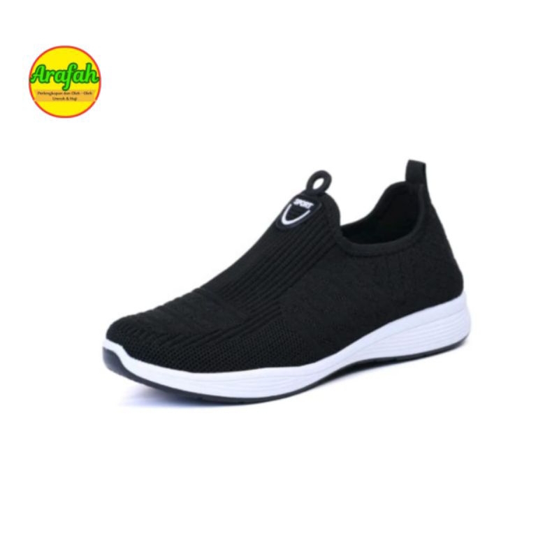 Sepatu Sneakers Slip On Wanita Sepatu Sport Tanpa Tali , HITAM