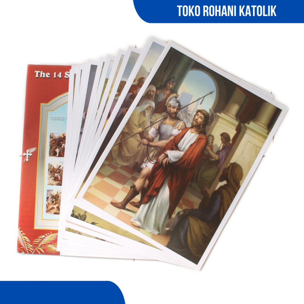 POSTER JALAN SALIB - 14 LEMBAR / GAMBAR 14 PERHENTIAN JALAN SALIB / PAJANGAN DINDING / HIASAN DINDIN