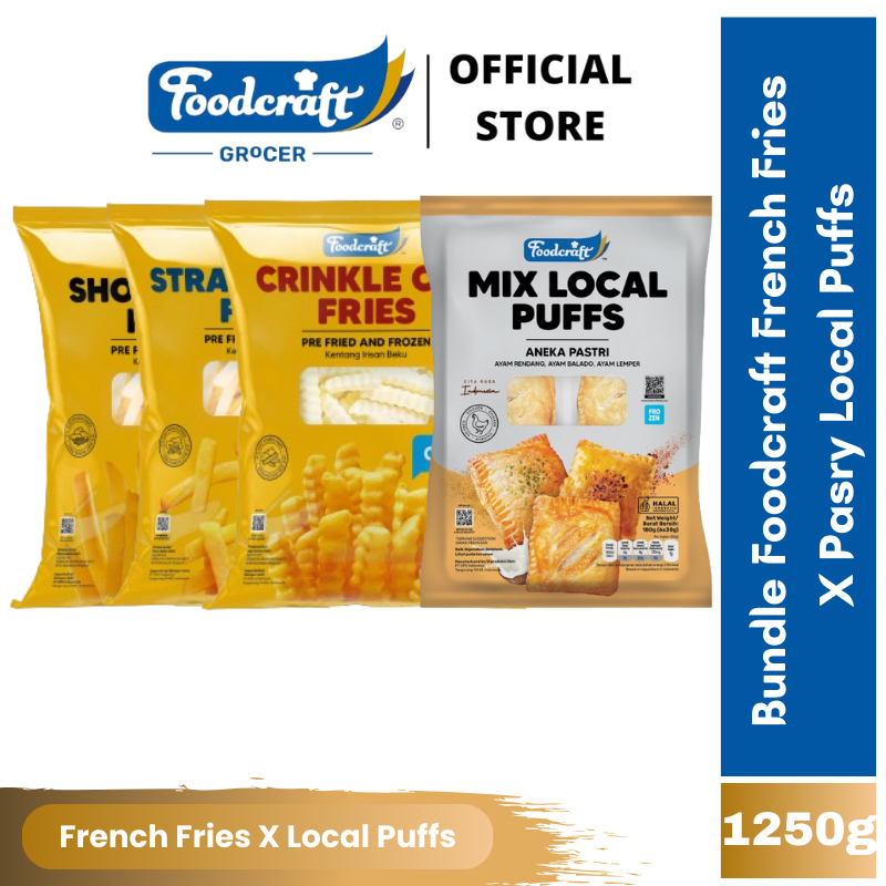 

(Bundle) Foodcraft French Fries Series X Pastry Local Puffs Kentang Goreng Aneka Bentuk Kriuk Renyah Gurih Frozen 1kg dan Pastri Aneka Rasa Rendang Balado Lemper Isi 6 Sachet