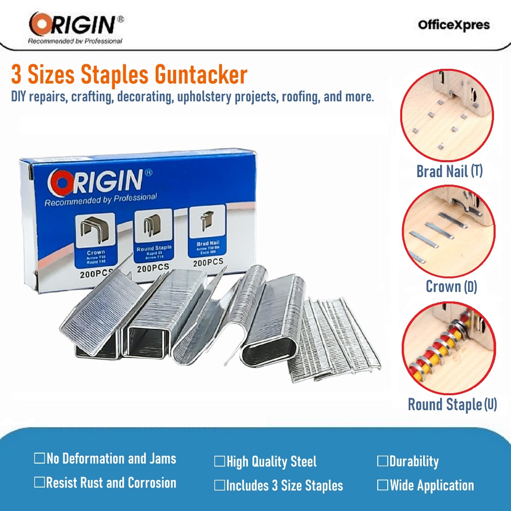 

Isi Staples Guntacker 3IN1 / Staples T / Staples U / Paku Tembak 3 Ukuran / Staples Tembak 3110 Origin