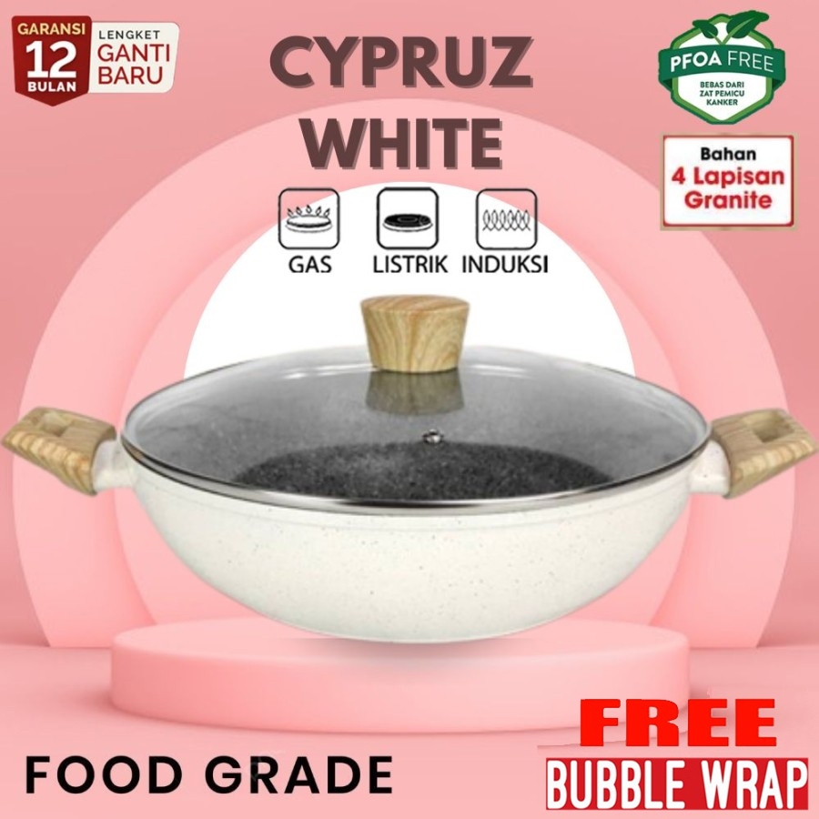 Cypruz Fry Wok Pan Induksi Wajan White Granite 26 cm KI 0803