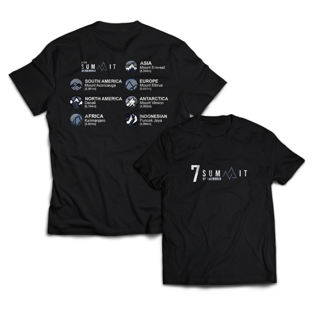 Kaos Pria Pendaki Gunung SEVEN SUMMITS OF THE WORLD Dewasa Baju Atasan Unisex PakeKaos