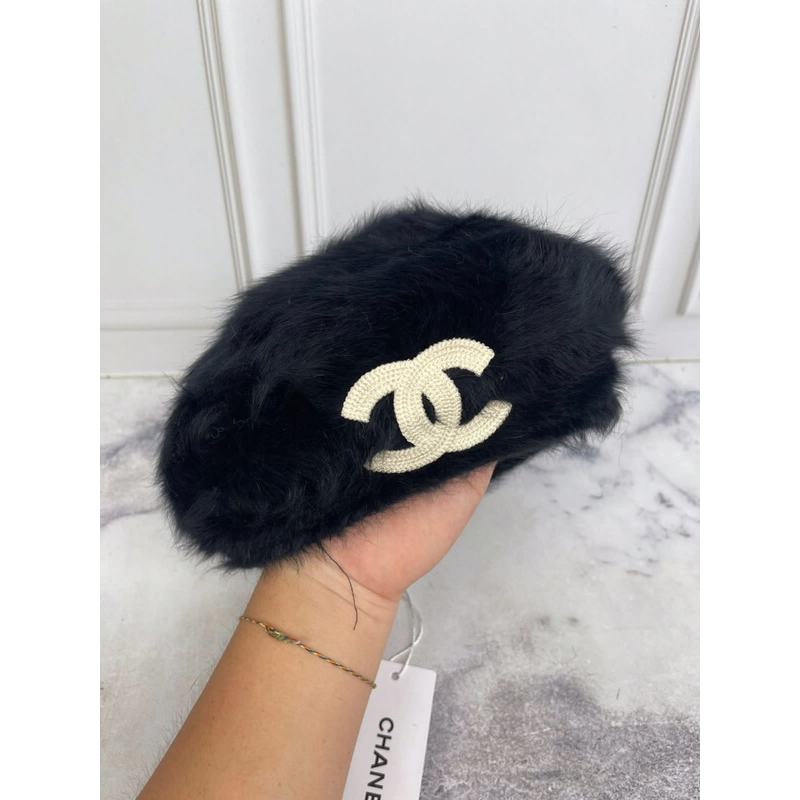 Topi baret hat Ch@n11 logo bludru black