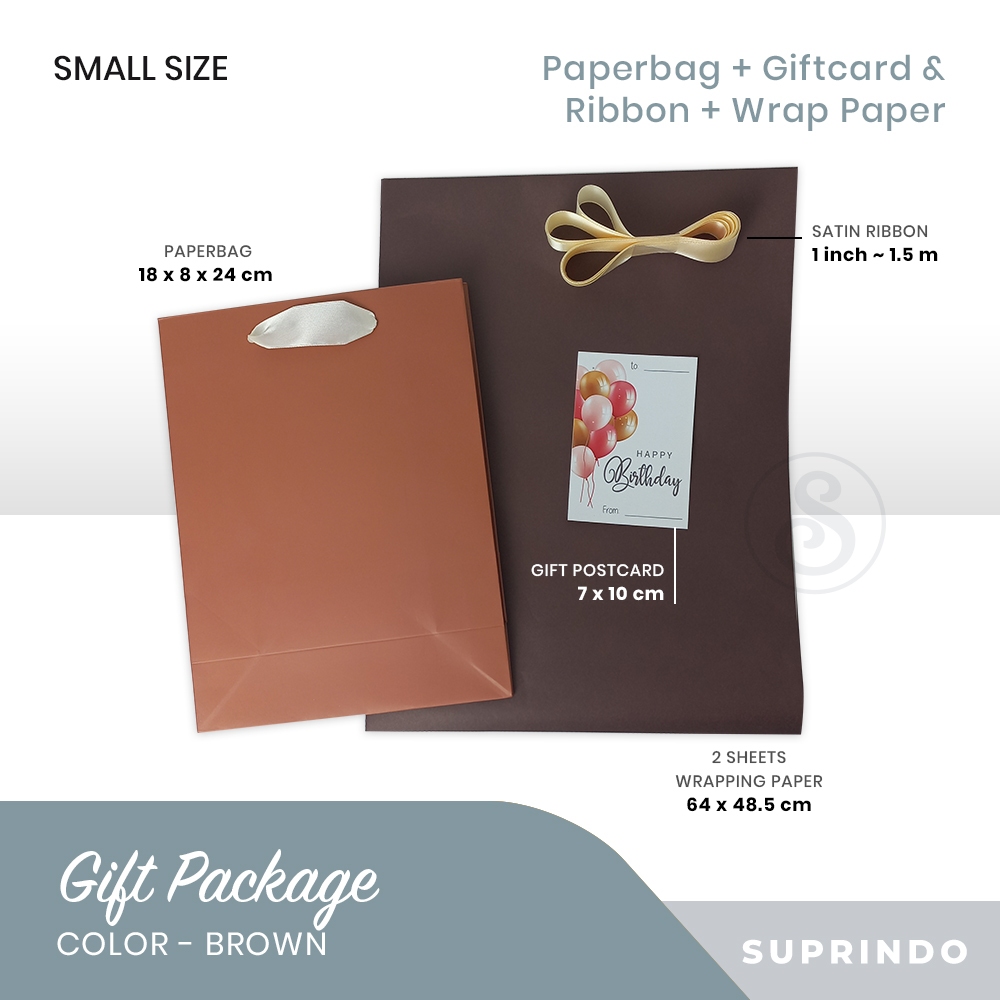 

Gift Set Paper Bag KECIL+ Kertas Kado + Pita + Kartu Ucapan (COKELAT)