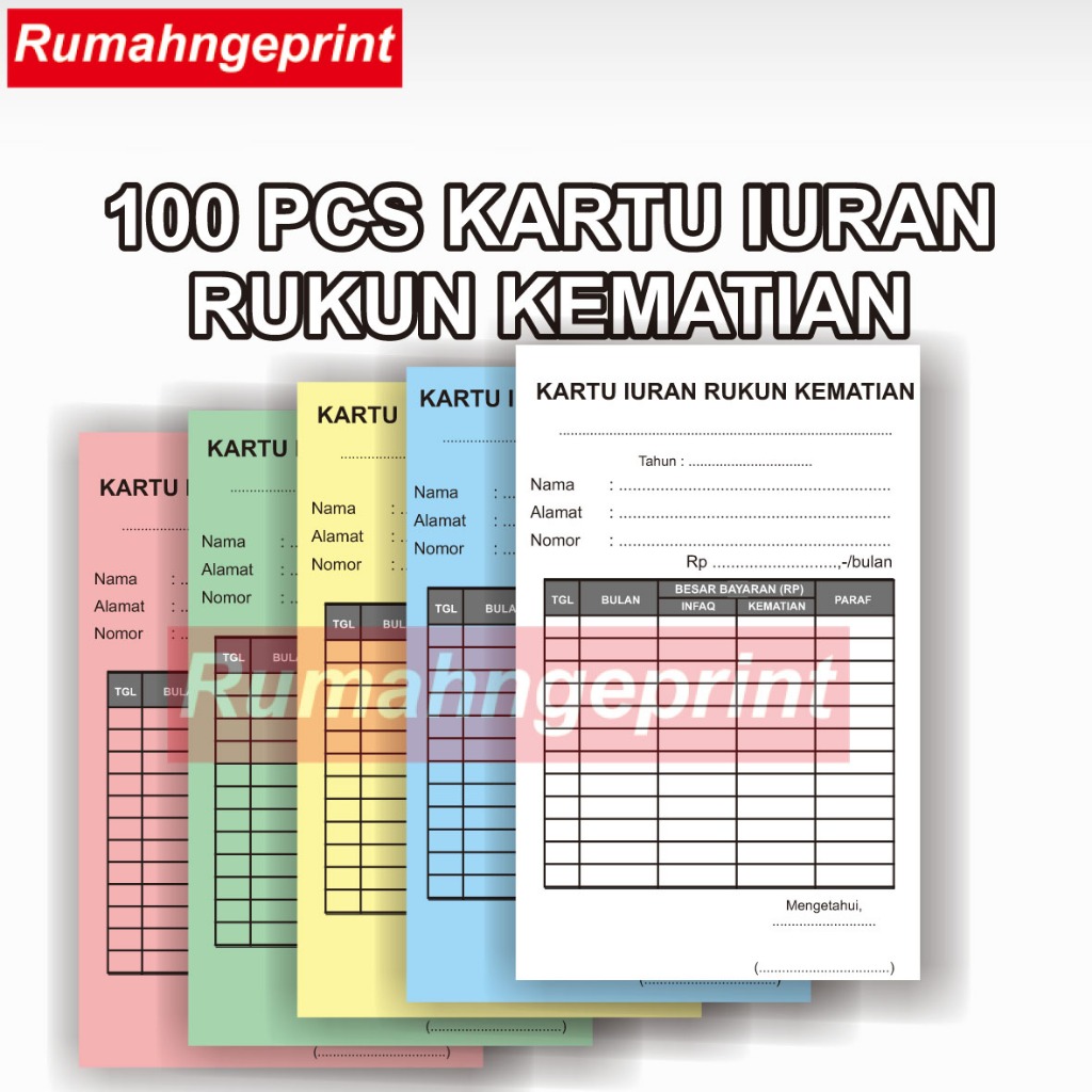 

100pcs Kartu Iuran RUKUN KEMATIAN