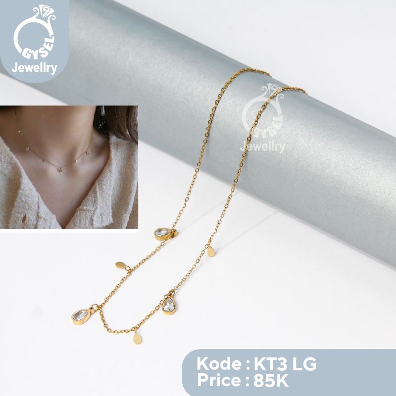KT3 LG - Kalung Titanium Gold Mata 3 Snowdrop