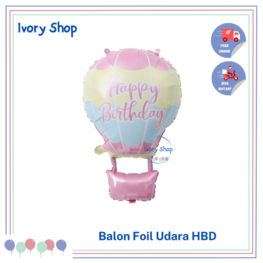 Balon Foil Balon Udara Hot Air Balloon Happy Birthday Unicorn Pastel Jumbo