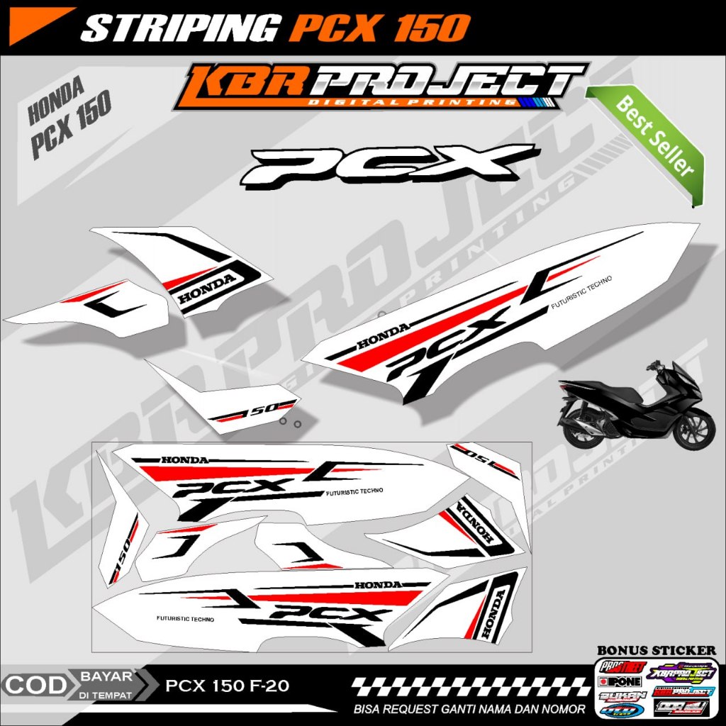 PCX 150 STIKER STRIPING MOTOR KEREN LIS VARIASI PCX 150 STIKER MOTOR HONDA DESAIN RACING F.20 HOLOGR