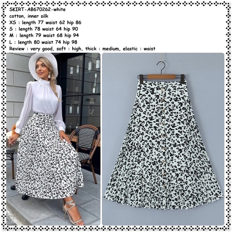AB670262 Rok Panjang Midi Skirt Lebar Leopard Macan Hitam Putih Pesta Wanita Korea Import