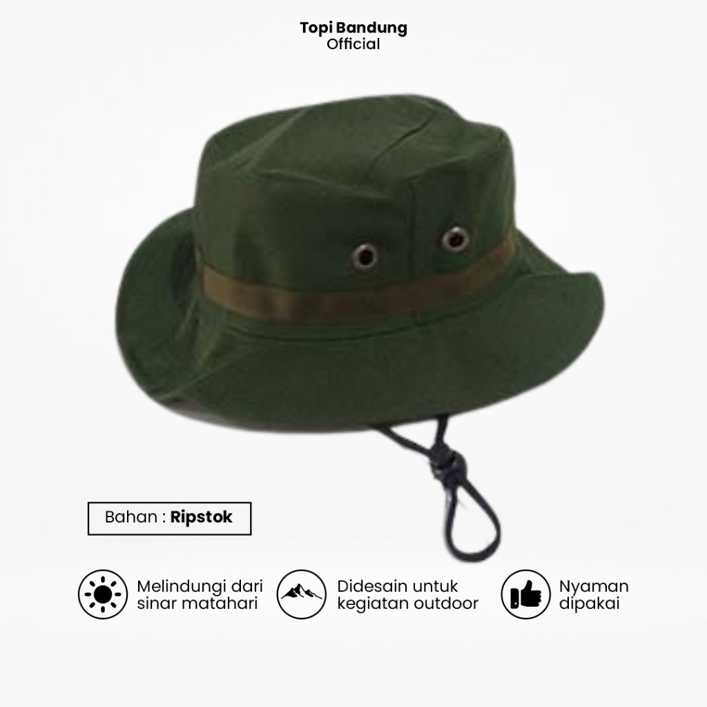 Topi Rimba Gunung Pria Wanita Dewasa Jungle Hat Tali Dagu Bahan Ripstok